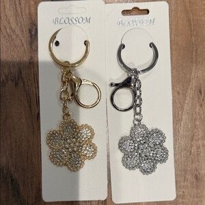 Blossom Gold and Silver Flower Crystal Keychain Set Bag Charm